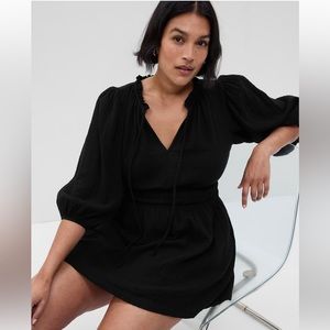 GAP Puff Sleeve Tie-Front Mini Dress Size Large Black